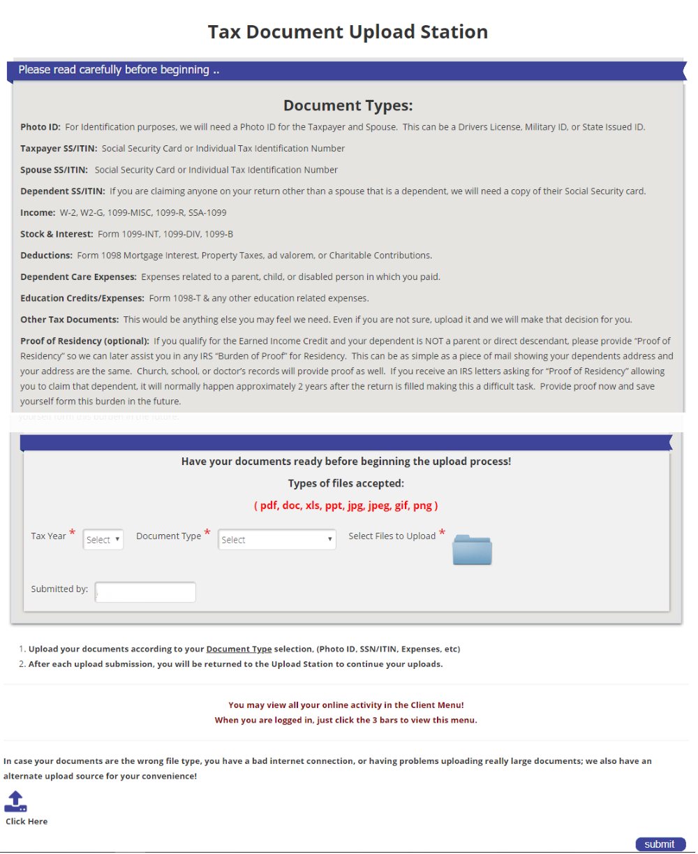 Tax Documents Upload Station Tax Documents Upload Station