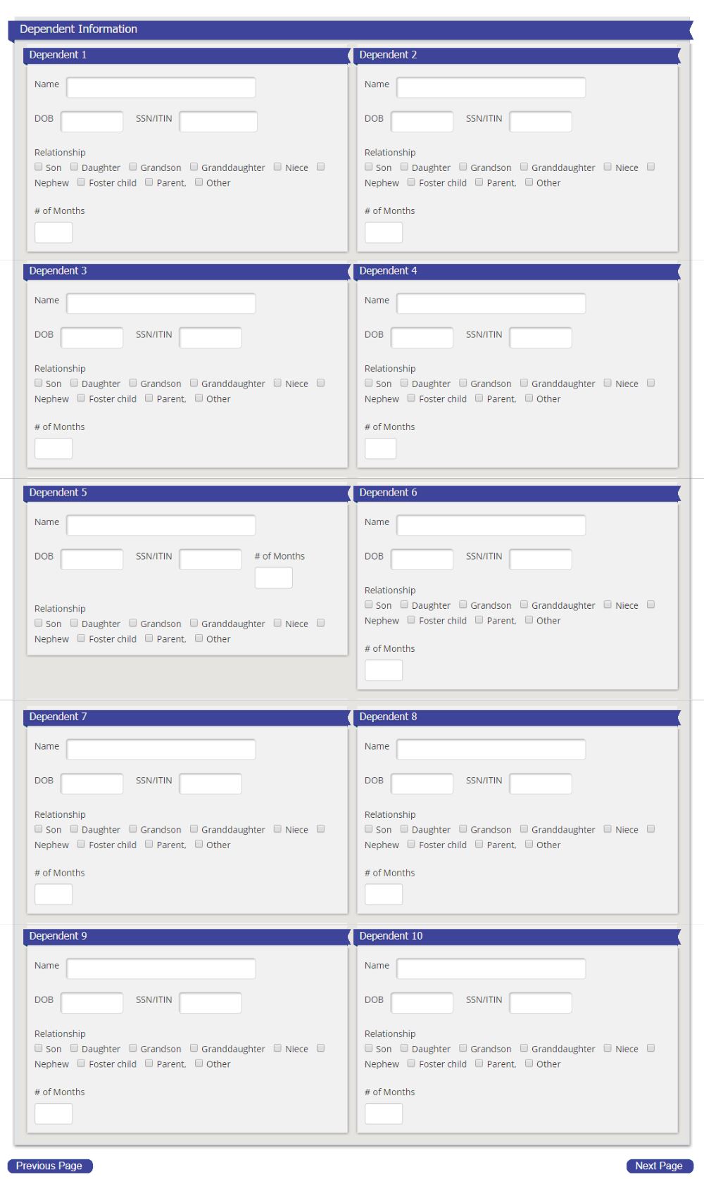 Online Tax Submission - Dependents Tax Submission Form - Dependents